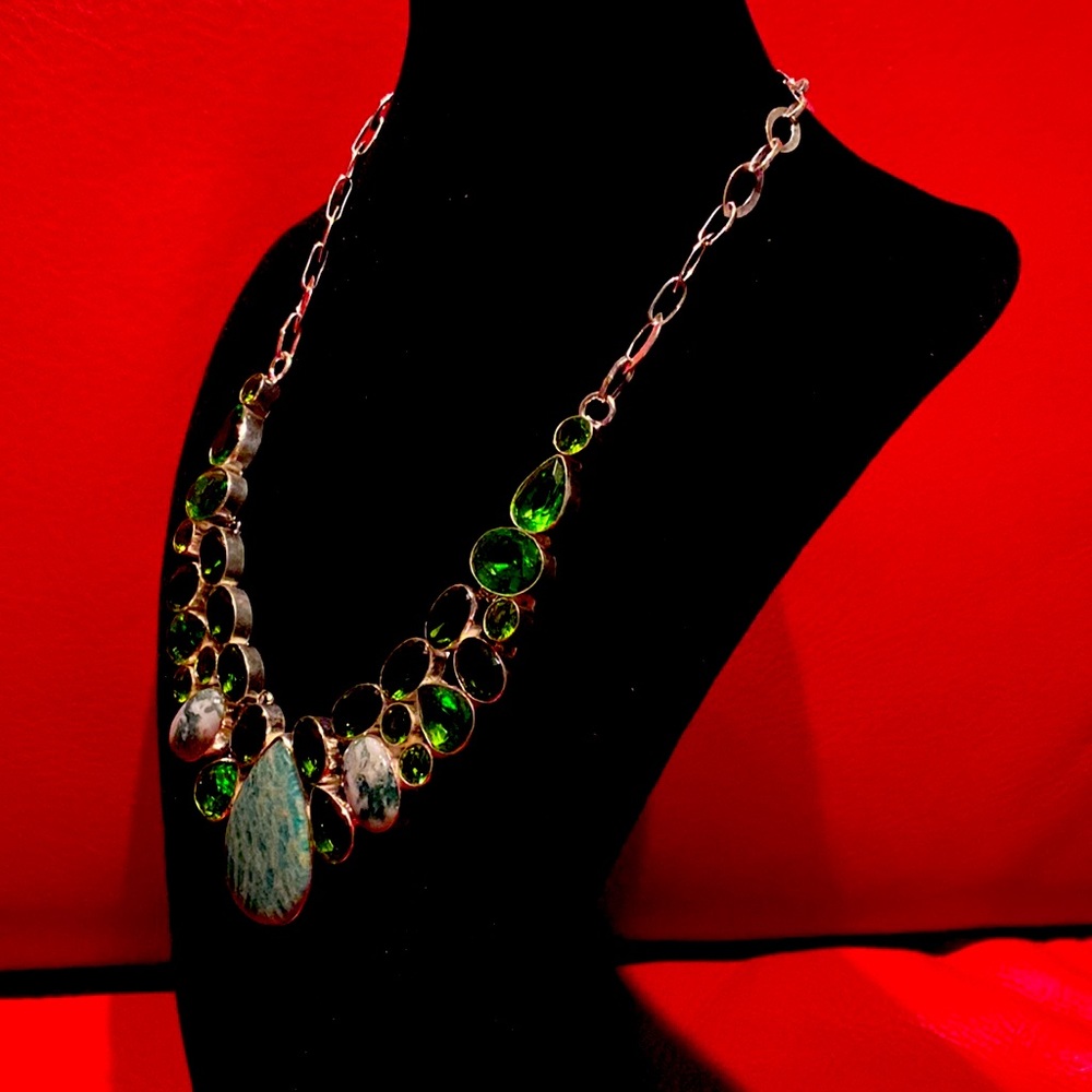 Stunning Amazonite & Peridot Solid Silver Stamped… - image 3